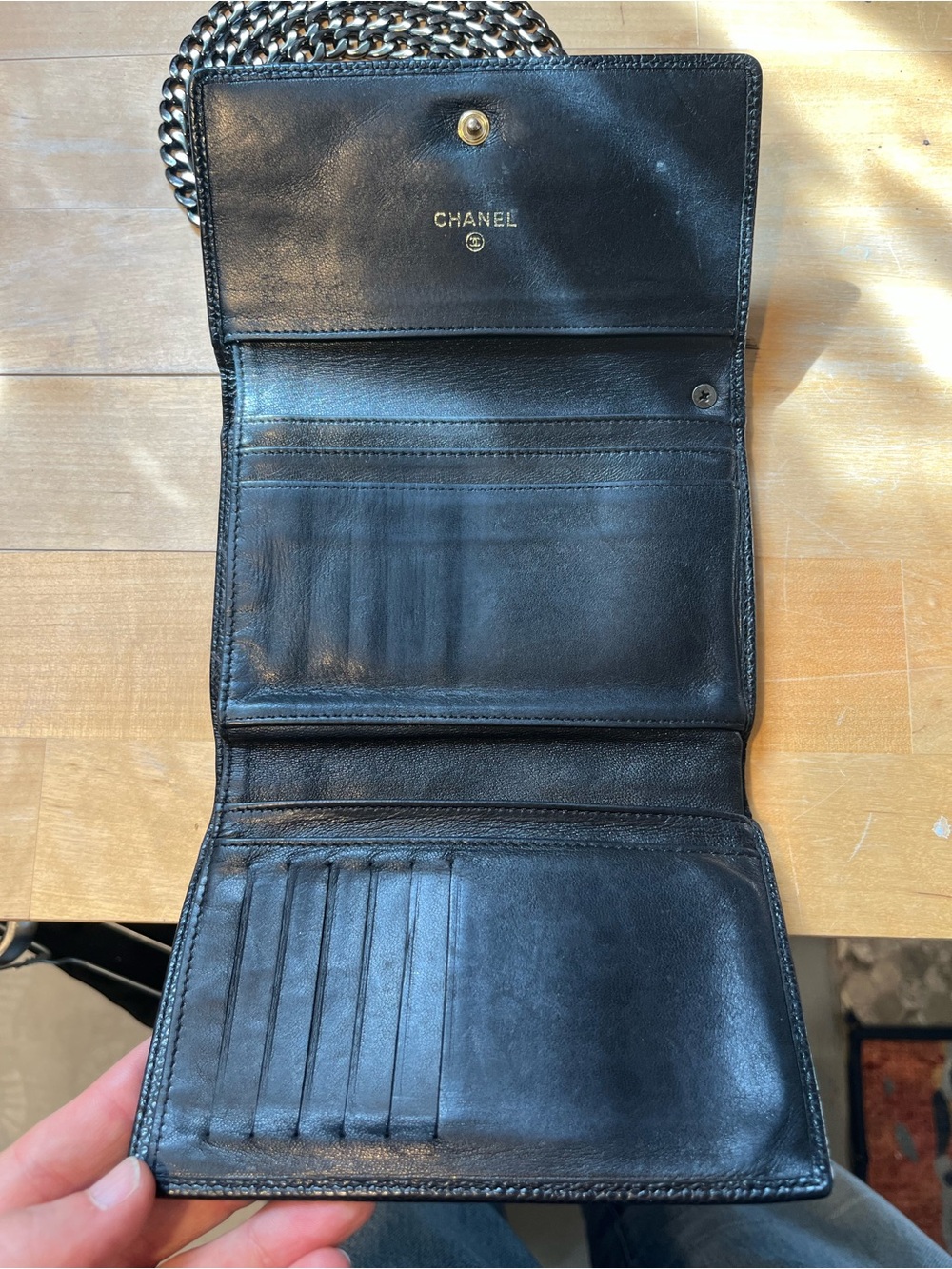 CHANEL Black Quilted Caviar Leather Crossbody Wallet with Chain - Picture 3 of 13